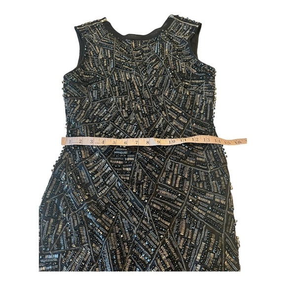 Black Silver Intricate Beaded Sleeveless Cocktail Mini Dress Full Back Zipper S4 - Picture 11 of 16